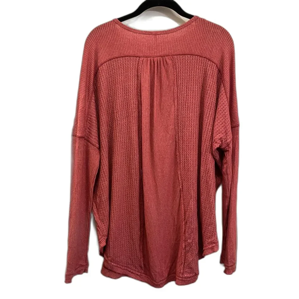 Free People Pink Henley Waffle Long Sleeve Shirt Top   Women's Size Small